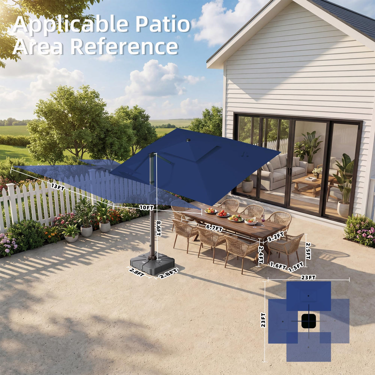 10' X 13' Patio Cantilever Umbrella with Base and LED Lights U41219