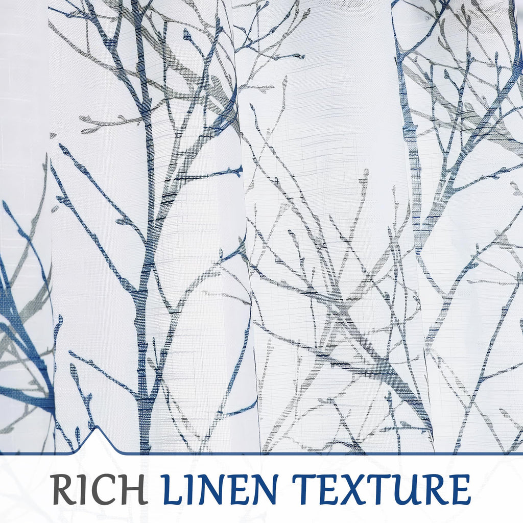 Linen Blue White Semi Sheer Curtains 84 Inch 1 Panel E439880