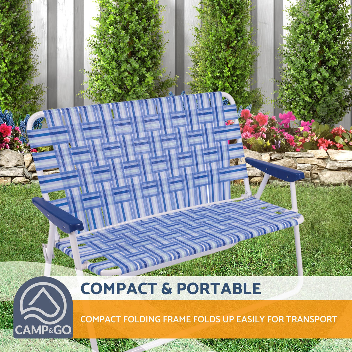 Blue/White Double-Wide Folding Web Lawn Chair N9291