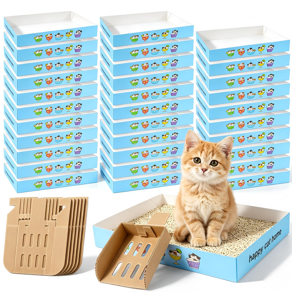 32 Pack Disposable Cat Litter Box with 6 Scoops H37890