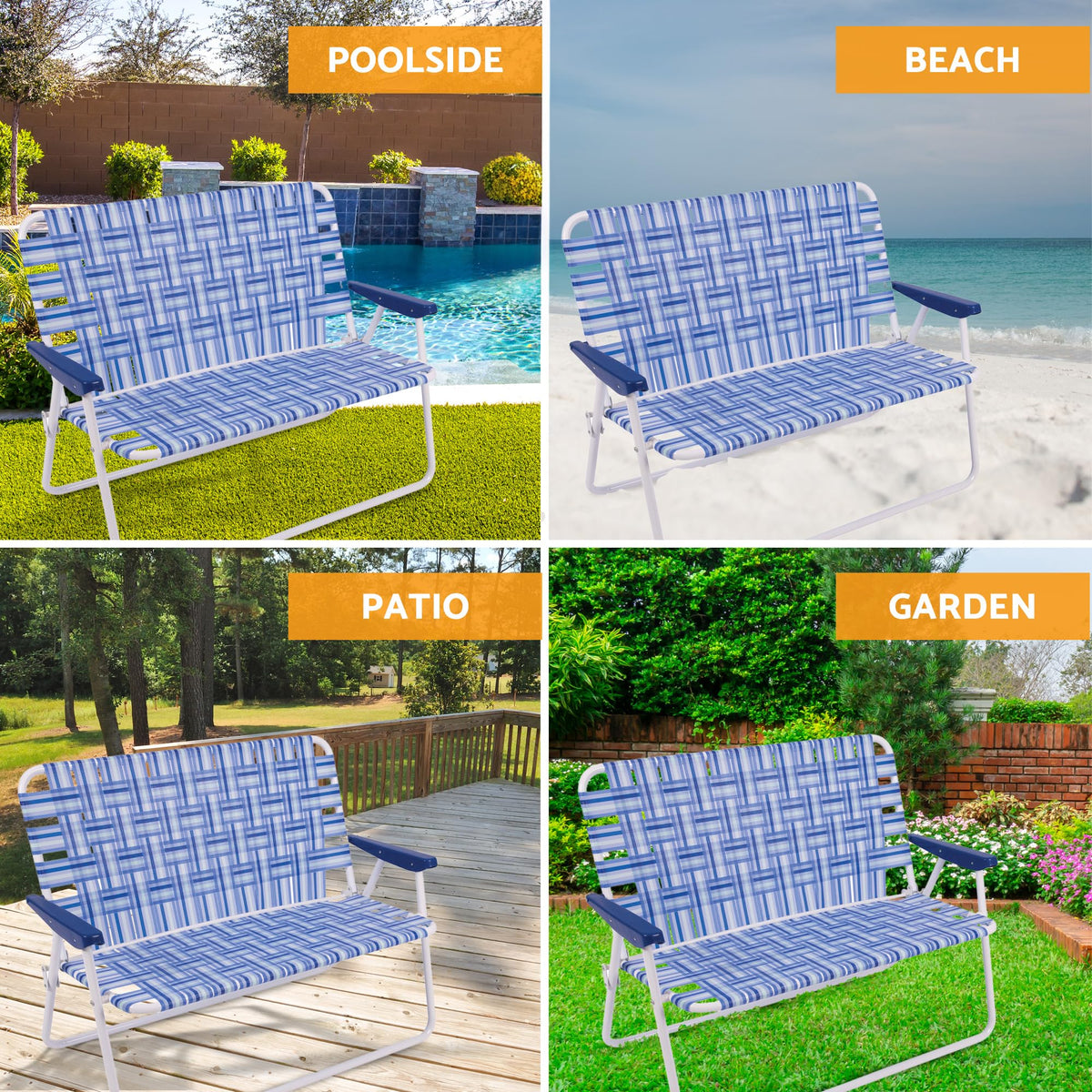Blue/White Double-Wide Folding Web Lawn Chair N9291