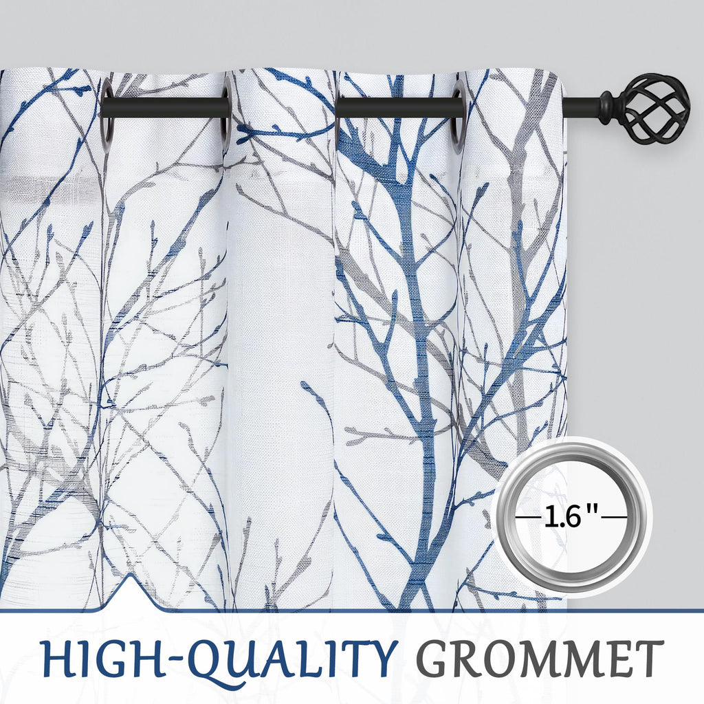 Linen Blue White Semi Sheer Curtains 84 Inch 1 Panel E439880