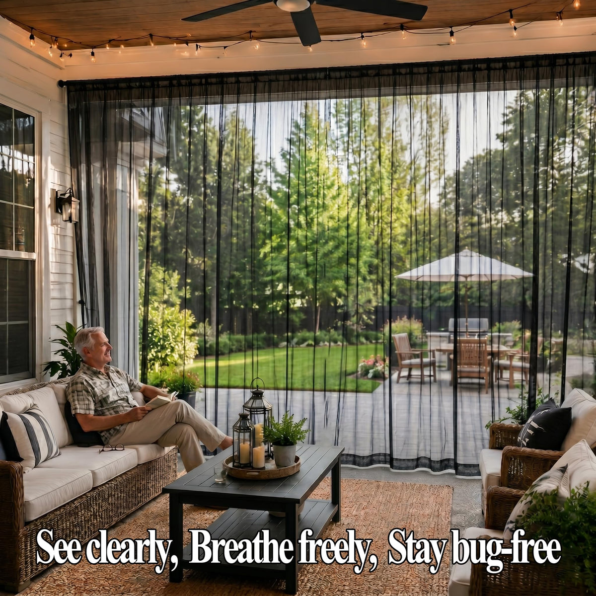 Black Mesh Mosquito Netting Curtains, 2 Panels K58645