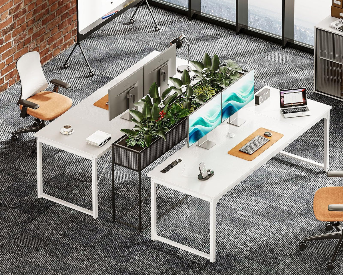 71 Inch White Computer Desk with USB Ports U2077
