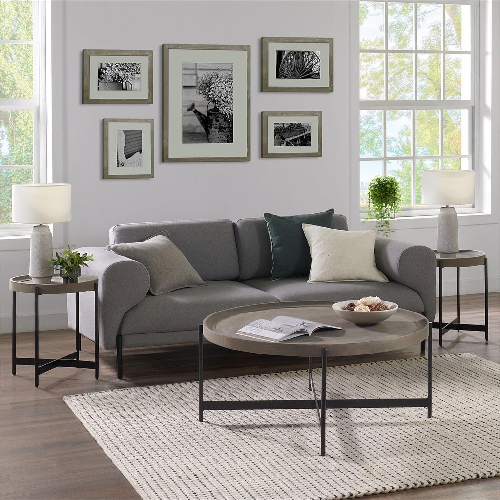 42-Inch Round Concrete-Coated Wood Coffee Table with Tray Top R307948