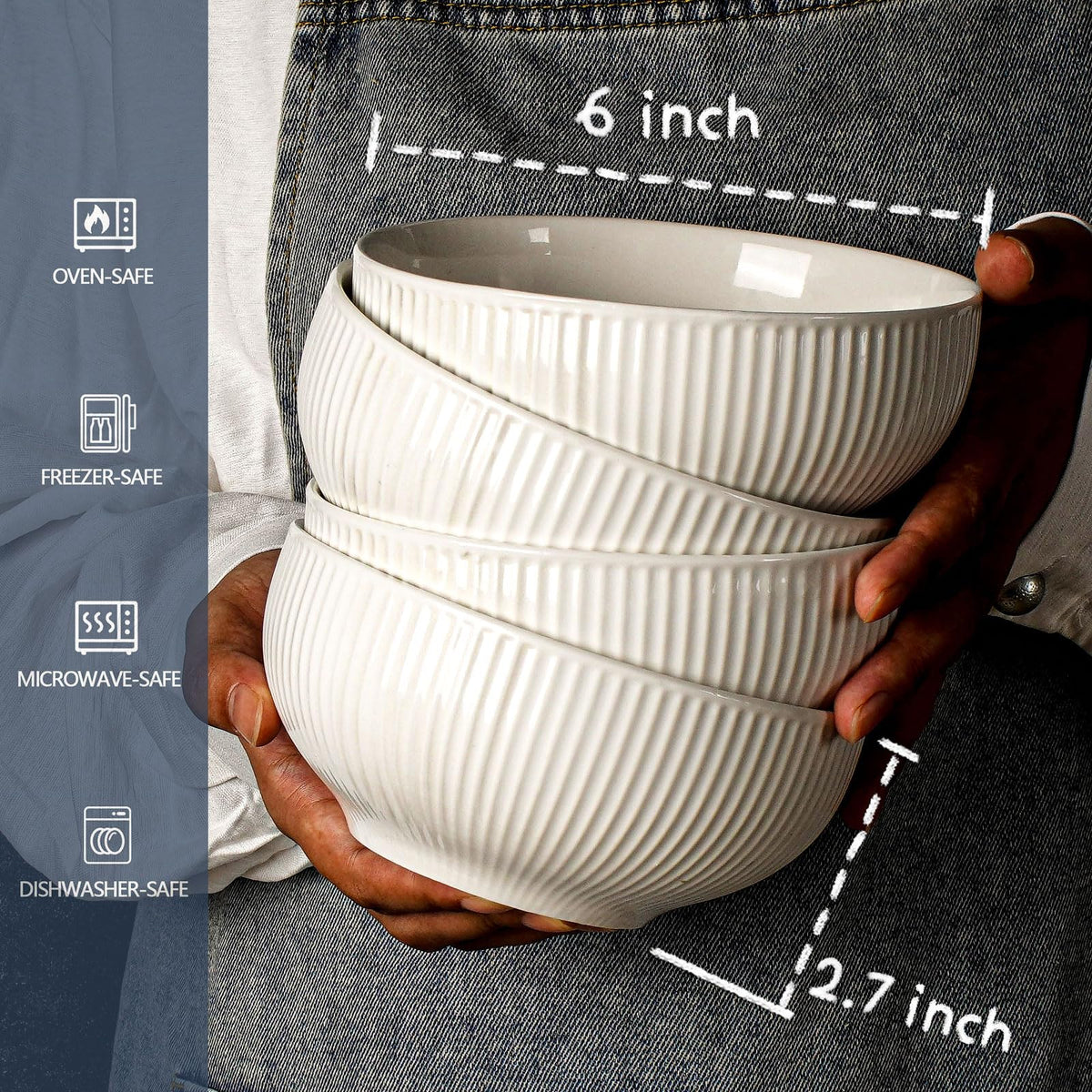 White 26 oz Ceramic Soup Bowls Set of 4 T1507