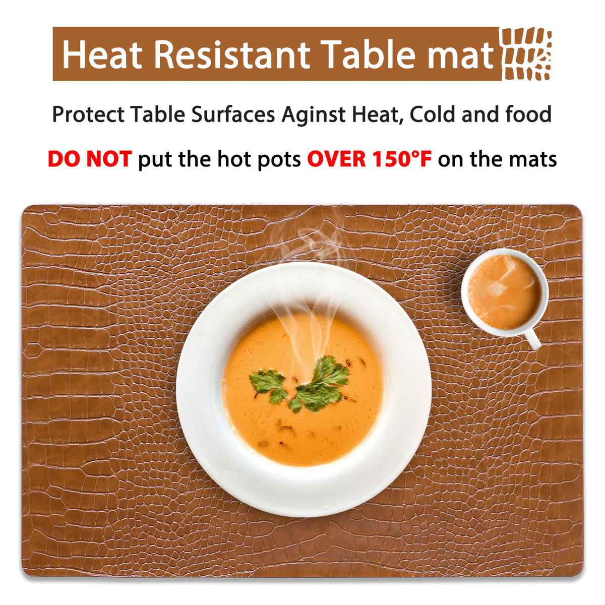 Faux Leather Placemats Set of 8 Brown I72431